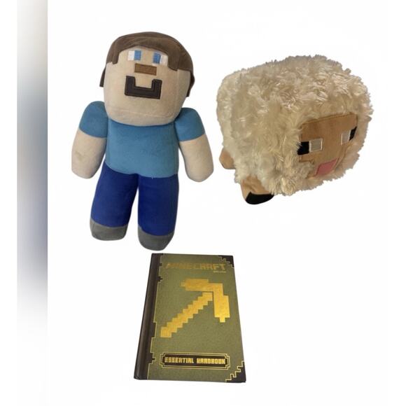 Minecraft Sheep & Steve Plush Lot & bonus Strategy Handbook Stuffed Toys - Picture 1 of 8